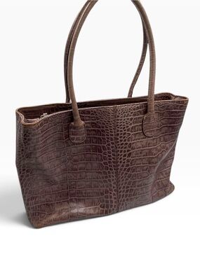 Cristian Italy Vintage Lavender Purple Croc Embossed Leather Tote Laptop Bag